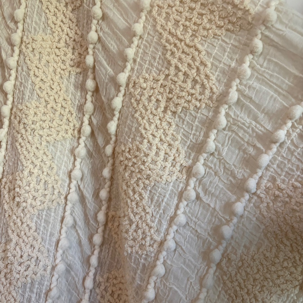 Womens Cream Textured Pom Pom Trim Kimono Wrap Open Front Shawl One‎ Size - Picture 3 of 5